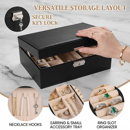 Wooden Jewellery Organiser Box – Double Layer | Rings, Earrings, Watch & Necklace Storage