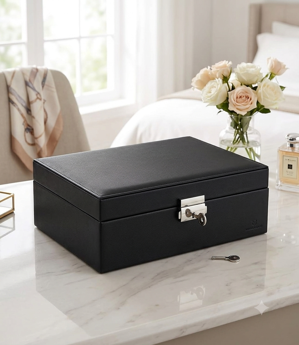 Wooden Jewellery Organiser Box – Double Layer | Rings, Earrings, Watch & Necklace Storage