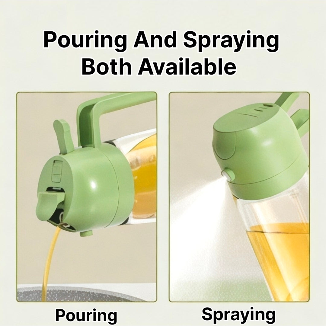 2 In 1 Oil Sprayer & Dispenser Bottle for Kitchen | Free steel straw | For Cooking, Salad, Air Fryer, Barbecue, Baking | Premium Glass Bottle