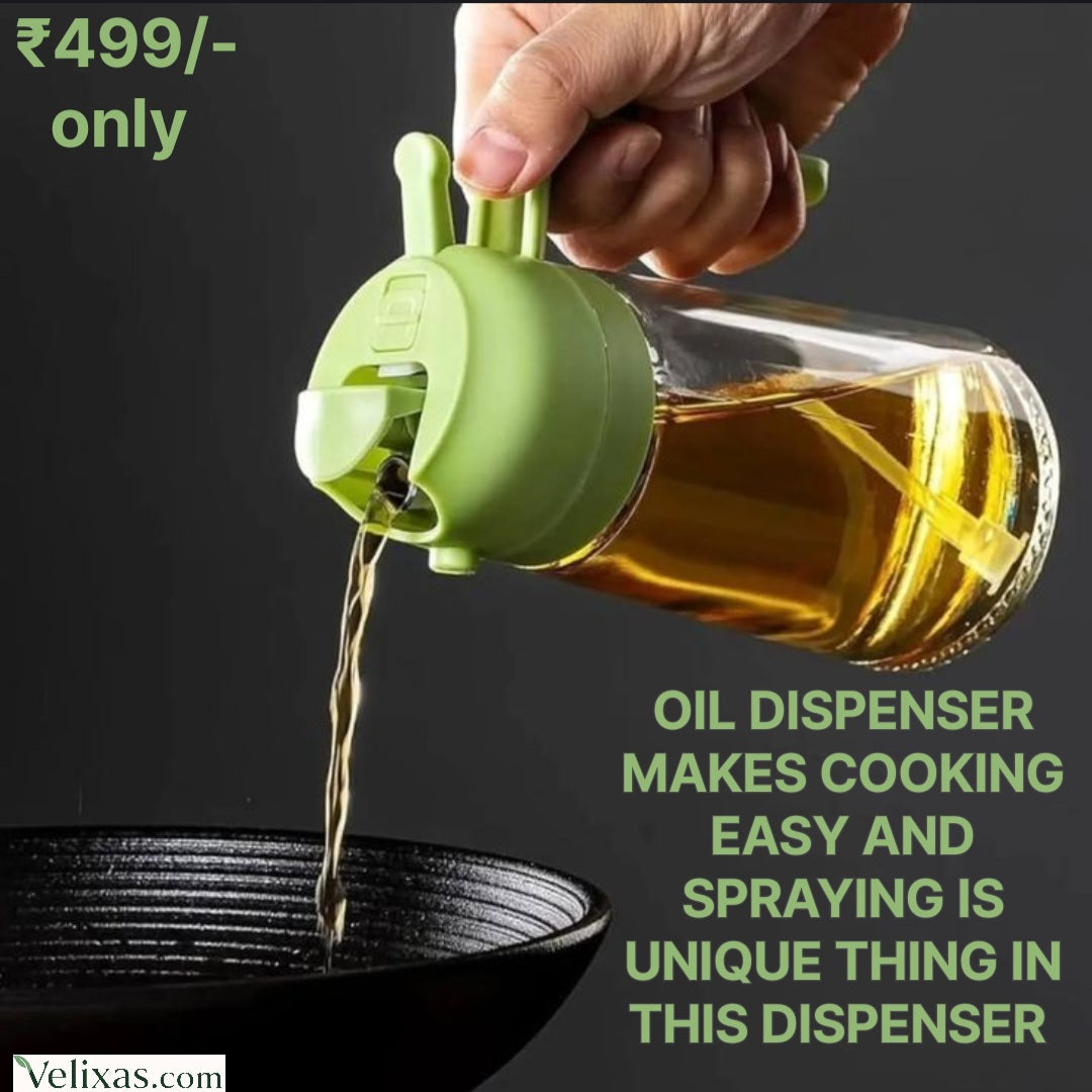 2 In 1 Oil Sprayer & Dispenser Bottle for Kitchen | Free steel straw | For Cooking, Salad, Air Fryer, Barbecue, Baking | Premium Glass Bottle
