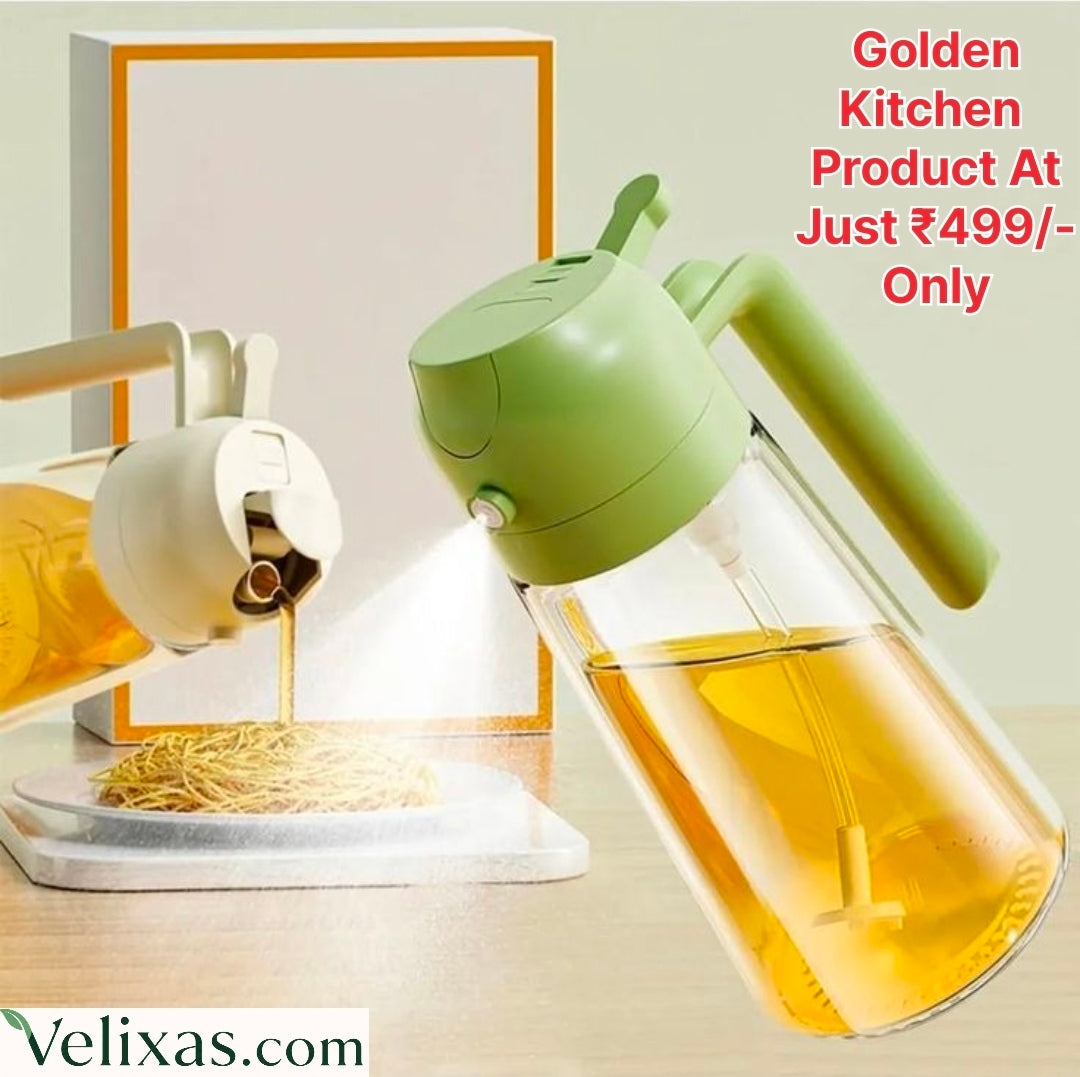 2 In 1 Oil Sprayer & Dispenser Bottle for Kitchen | Free steel straw | For Cooking, Salad, Air Fryer, Barbecue, Baking | Premium Glass Bottle