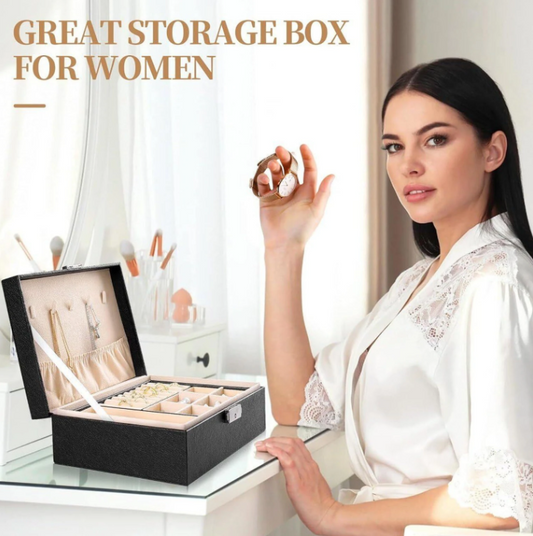 Wooden Jewellery Organiser Box – Double Layer | Rings, Earrings, Watch & Necklace Storage