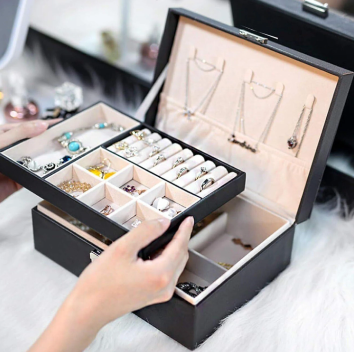 Wooden Jewellery Organiser Box – Double Layer | Rings, Earrings, Watch & Necklace Storage