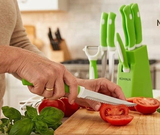 Premium Knife Set with Stand - 5 Pieces Kitchen Cutter Combo l Multi-Purpose