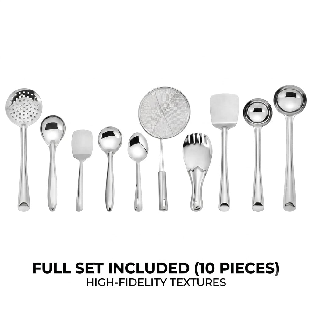 Stainless Steel 10-Piece Cooking Spoons Set for Kitchen