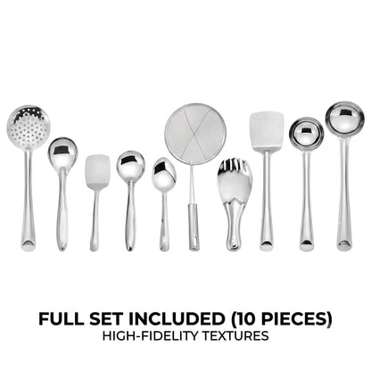 Stainless Steel 10-Piece Cooking Spoons Set for Kitchen