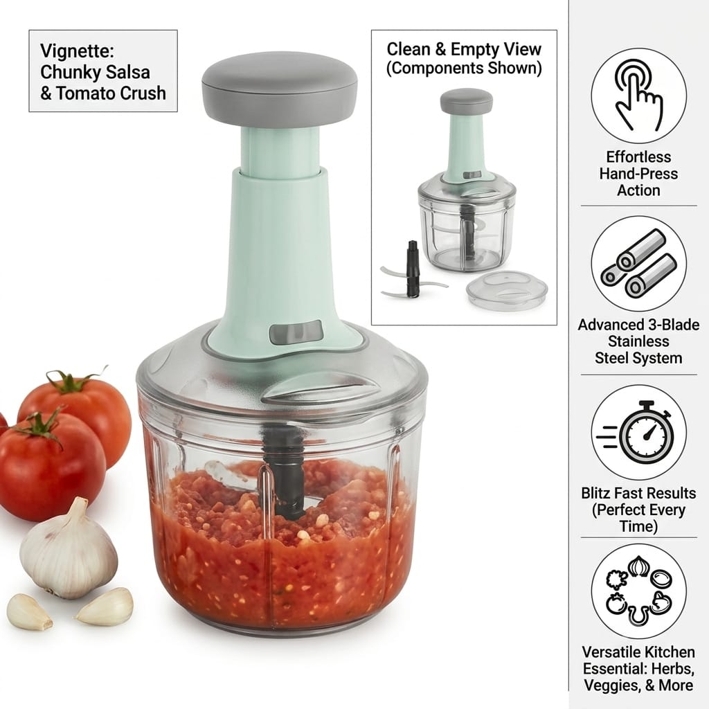 Vegetable Chopper 800ML Manual Hand Pull Food Chopper for Onion, Garlic, Tomato