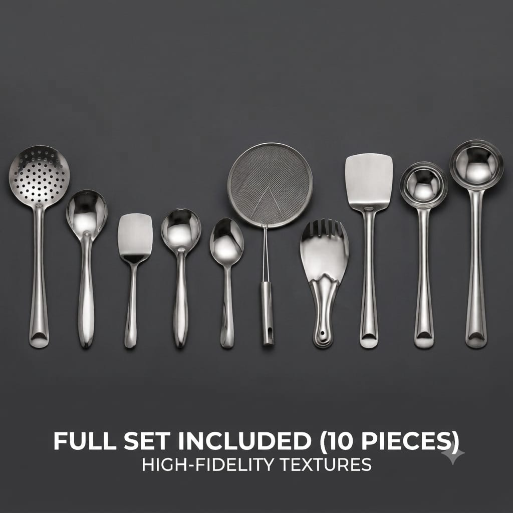 Stainless Steel 10-Piece Cooking Spoons Set for Kitchen