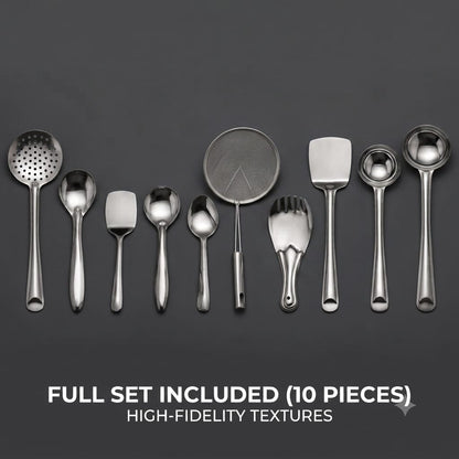 Stainless Steel 10-Piece Cooking Spoons Set for Kitchen