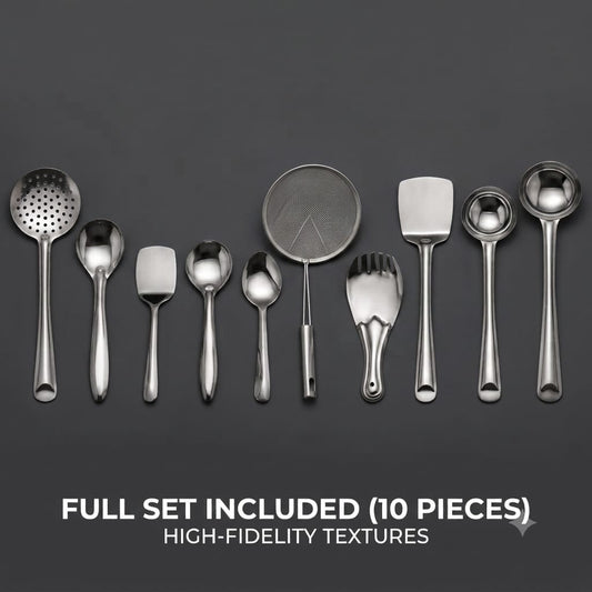 Stainless Steel 10-Piece Cooking Spoons Set for Kitchen